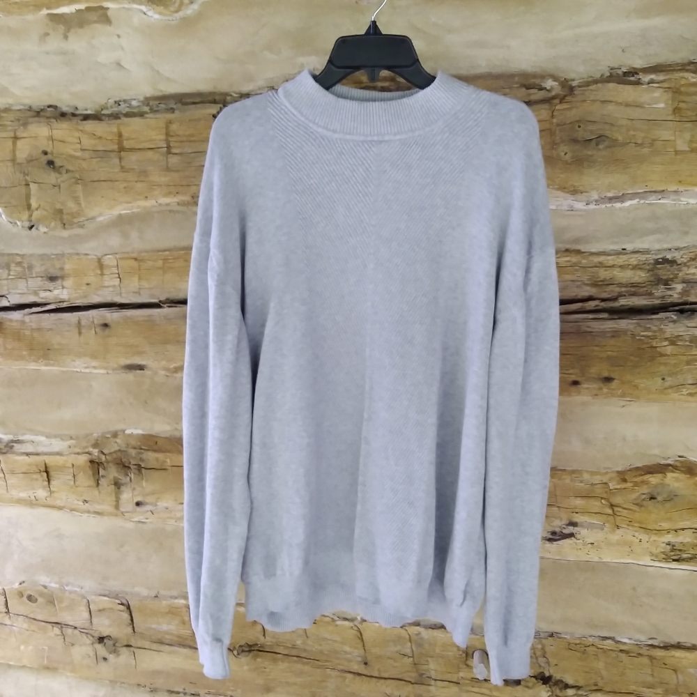 J. Ferrar Heather Gray Moc Neck Cotton Sweater Size XXL